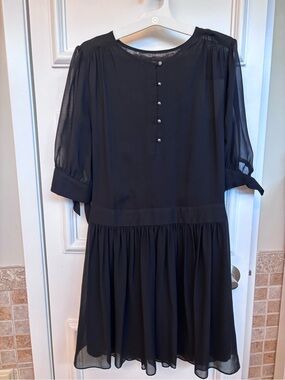 White House Black Market Black Midi Button-Front Drop Waist Dress